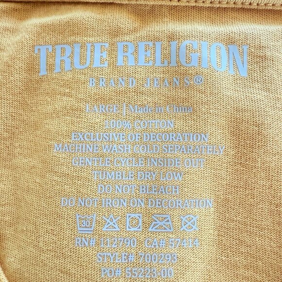 True Religion Men Honey Mustard Silicone TR Area Short Sleeve T-shirt Large NWT - Picture 9 of 12